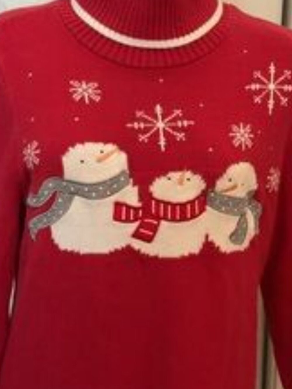 CHRISTOPHER   & BANKS RED TURTLENECK SWEATER - SNOWMAN DESIGN-  WOMEN'S-- SZ XL